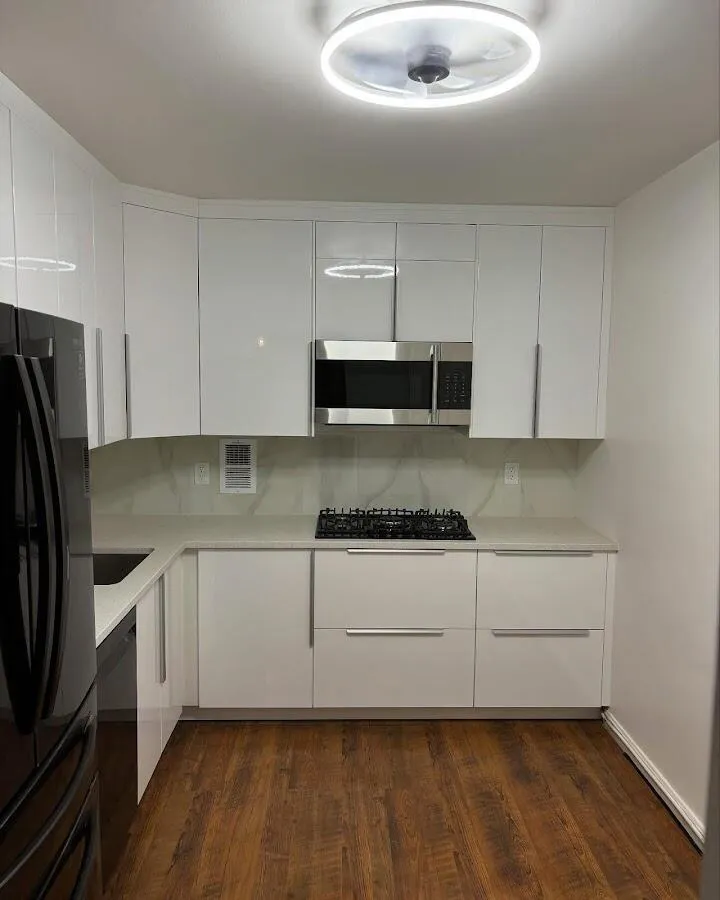 Renovated kitchen with quartz countertops in Howard